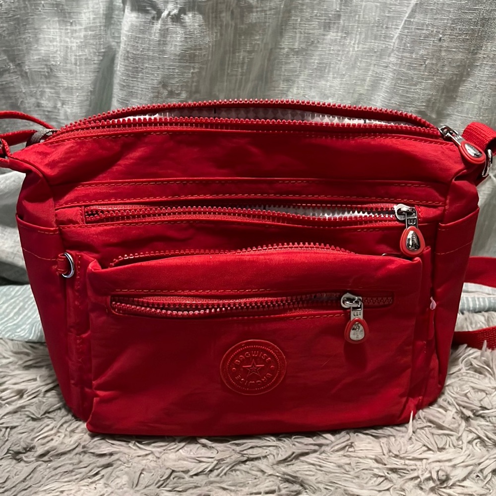 Red multi pocket canvas bag